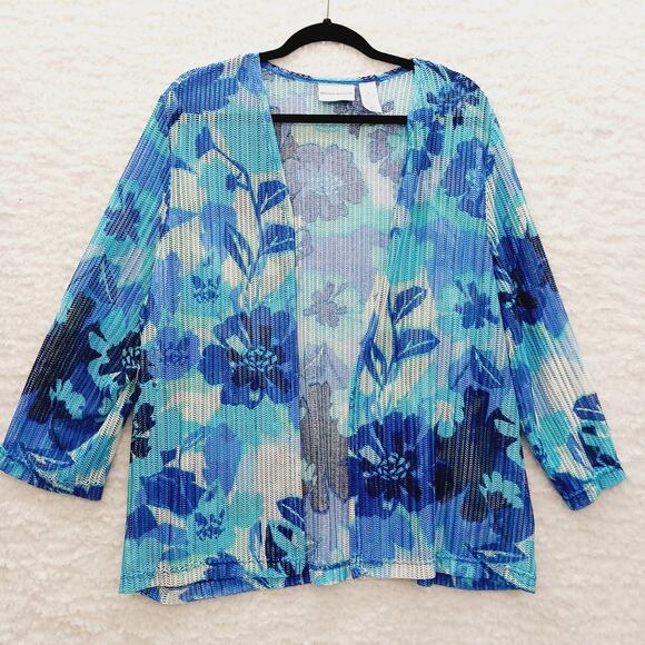Cardigan Open Size XL Navy Aqua Royal Grandma Chic Coastal Resort Bloomcore - Picture 1 of 10